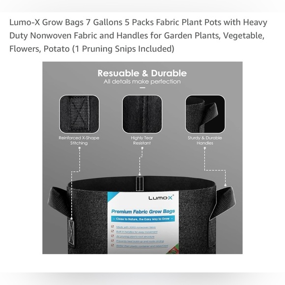 🇨🇦🆕Heavy Duty 7 Gallon Fabric Grow Bags 5 Pack with Pruning Snips - Picture 4 of 16